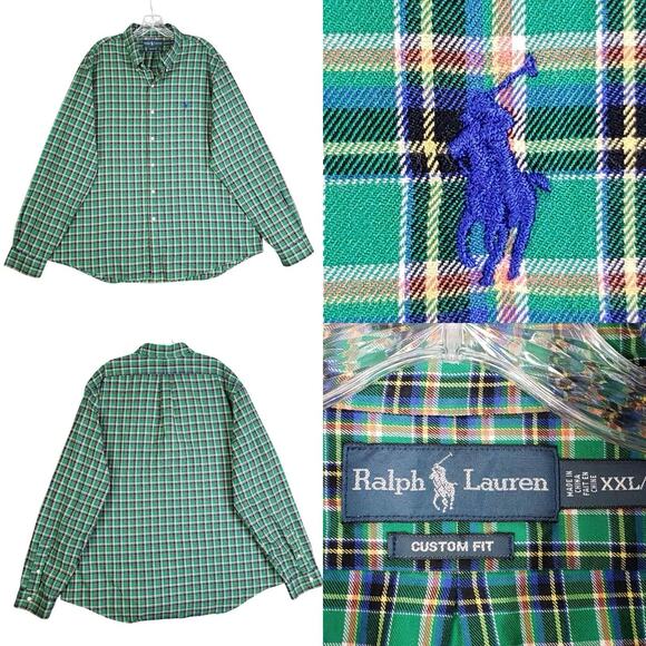 Polo Ralph Lauren Oxford Shirt Men’s Size XXL Green Plaid LS Button Down - Picture 1 of 10